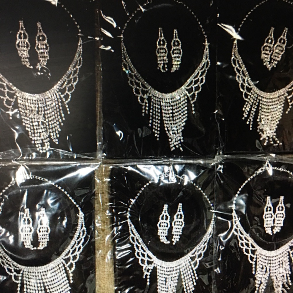 6 Choker Earring Sets Faux Diamond Fashion Jewelry